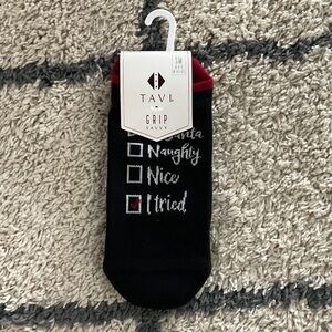 Pure Barre Black and Red Holiday Grip Socks